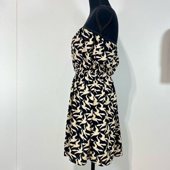 Rachel by Rachel Roy Strapless Bird Print Mini Dress Sz M Black and Tan - Picture 3 of 12